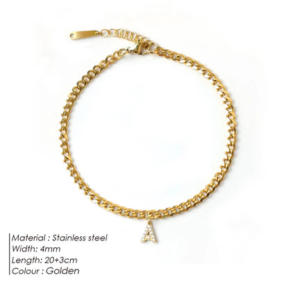 eManco Personalized DIY Accessories Stainless Steel Zirconia Alphabet Customized Women's Anklets Gold-plated Jewelry Wholesale