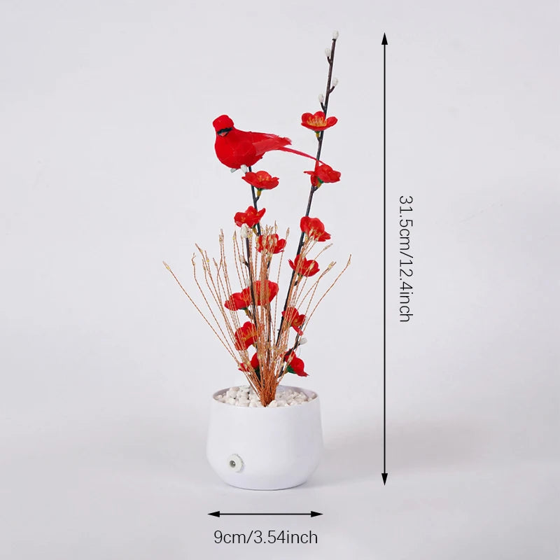 LED Flower and Bird Potted Lamp, Artificial Flower Table Lights, for Camping Gift Living Room Bedroom Mother Home Decor Lamp