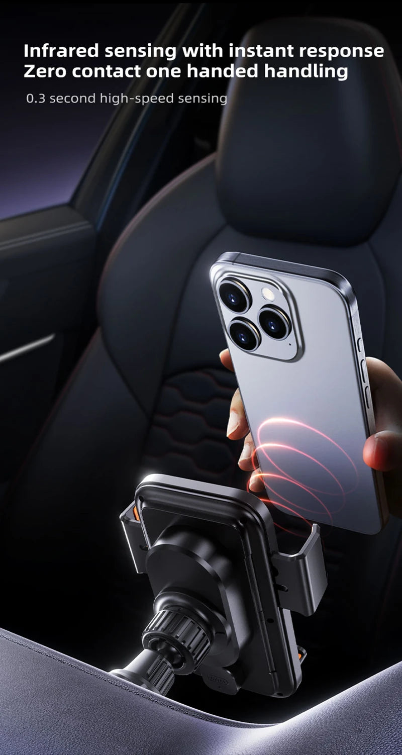 Car Phone Charger Phone Holder 66W Wireless & Wired Charger Auto Sensing One-Touch Release and Rotation Qi FCC ROHS Certified