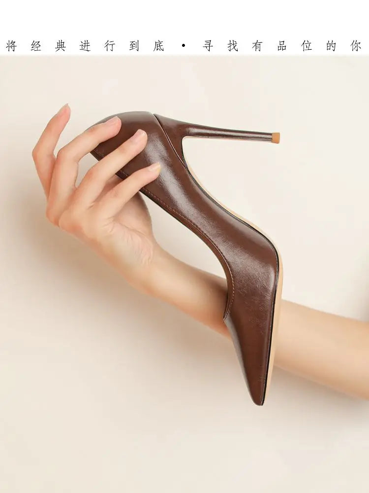 brown light Heels for women luxury Spring High Heels Shoes Stiletto Pointed Toe Pumps Leather Ladies Prom Party Shoes Women