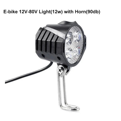 NEW E-Bike 12V 24V 36V 48V 60V 72V Electric Bicycle Light with Horn Waterproof IPX4 Headlight Horn Set Front Headlight Horn Set