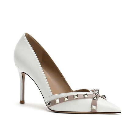 Metal Rivet Corss Tied High Heel Pumps Pointed Toe Thick Heel Matte Leather New Arrivals Fashion Women Modern Shoes