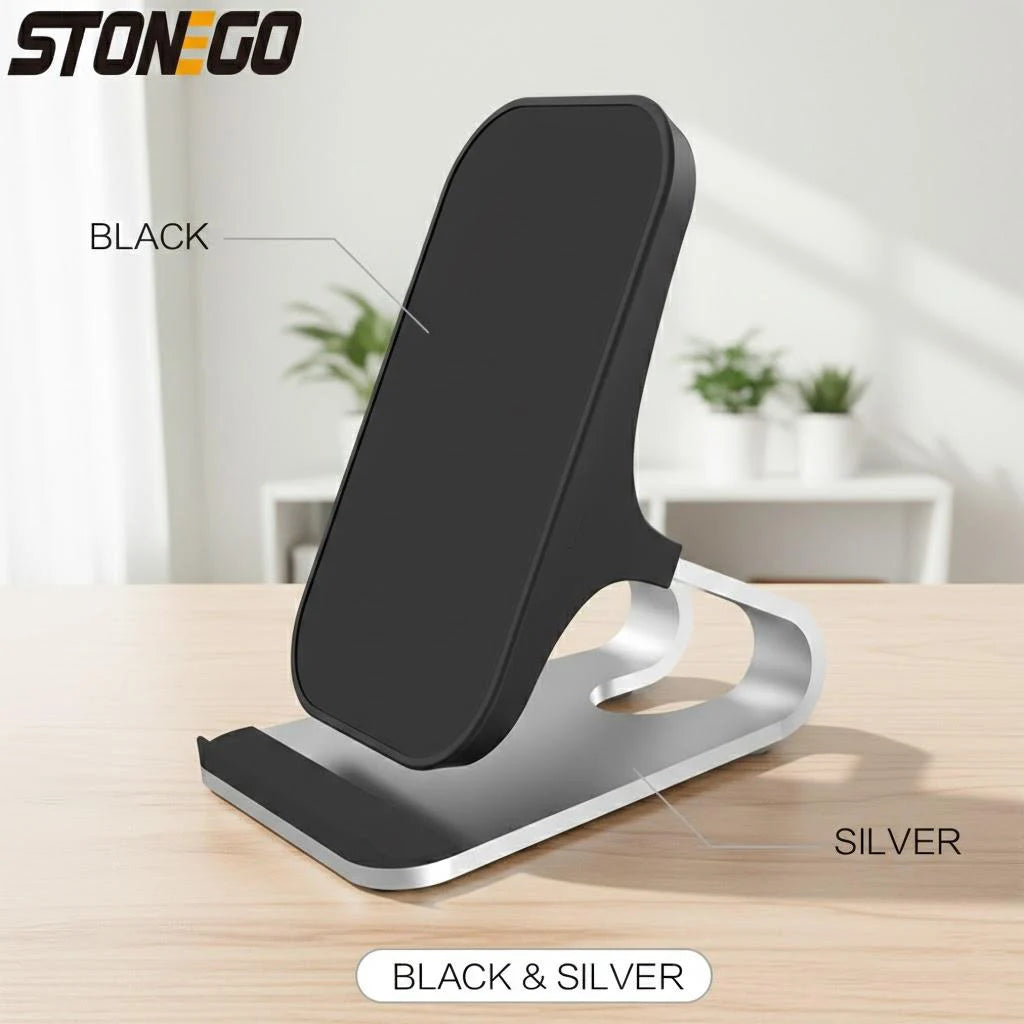 Wireless Charger Mount 10W 7.5W 5W Qi Fast Charging Pad Case Friendly with Dual Coils Anti-Slip Rubber Type C Input