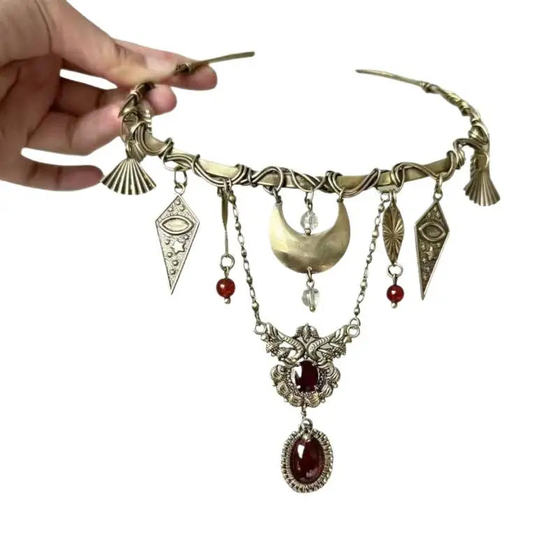 Glamorous Choker with Vintage Appeal; Red Crystal Moon Geometric Pendant Design; Women's Daily, Prom, Date Night Jewellery.