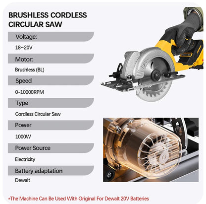 Electric Goddess 5in Brushless Electric Circular Saw ﻿For Dewalt 20V Battery ﻿Cordless 1000W Handheld Woodwork Saw Power Tool ﻿