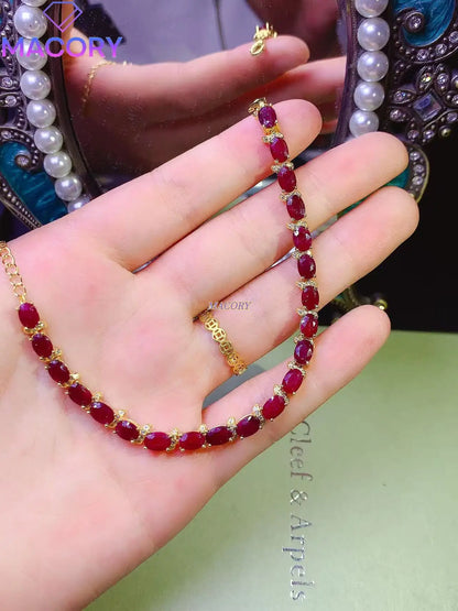 Exquisite red ruby bracelet for women, 925 sterling silver, new stylish classic design, vibrant gemstone colors, finely crafted