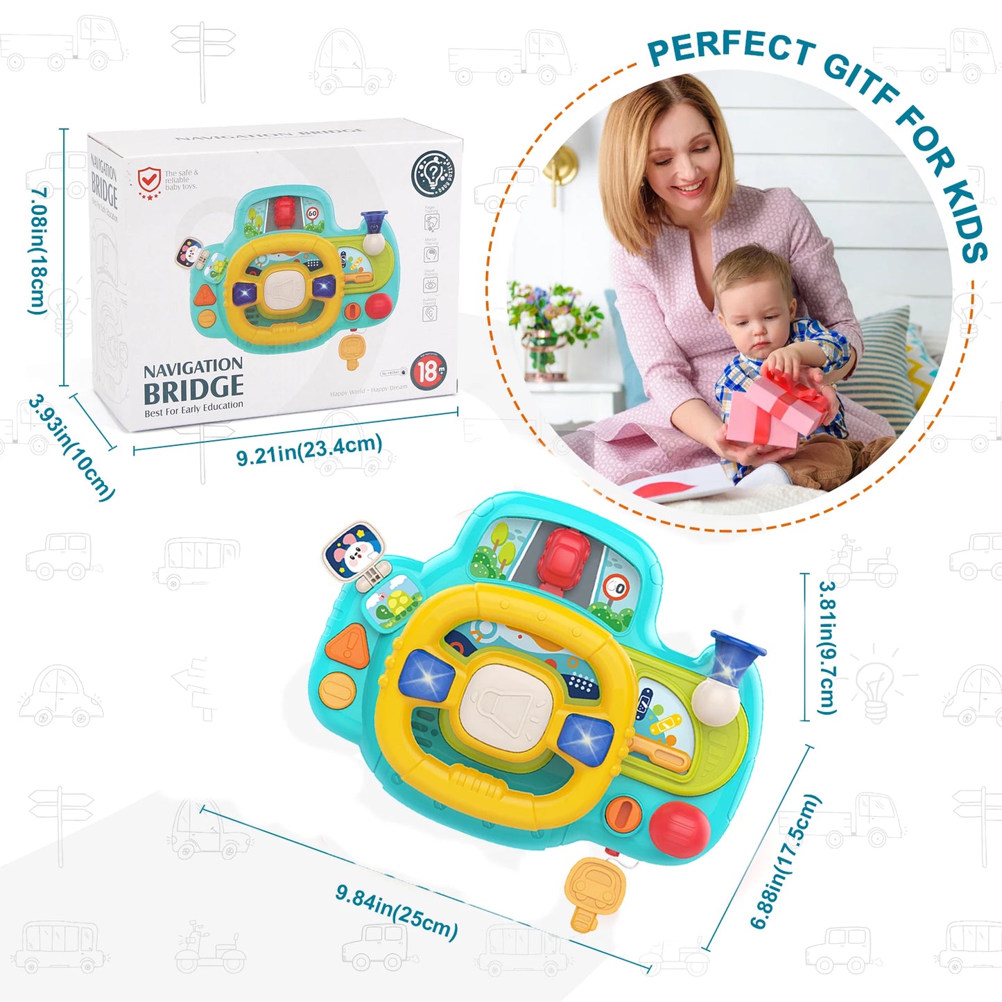 Baby Simulation Driving Car Cartoon Electric Steering Wheel with Music and Lighting Toys Early Educational Toys for Kids Gifts