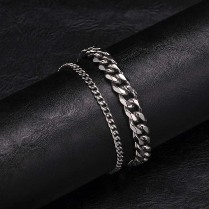 2pcs Men's Chain Bracelets,Stainless Steel Silver Gold Black Color Twist Rope Chain Wristband,Trendy Cuban Link Chains Gift