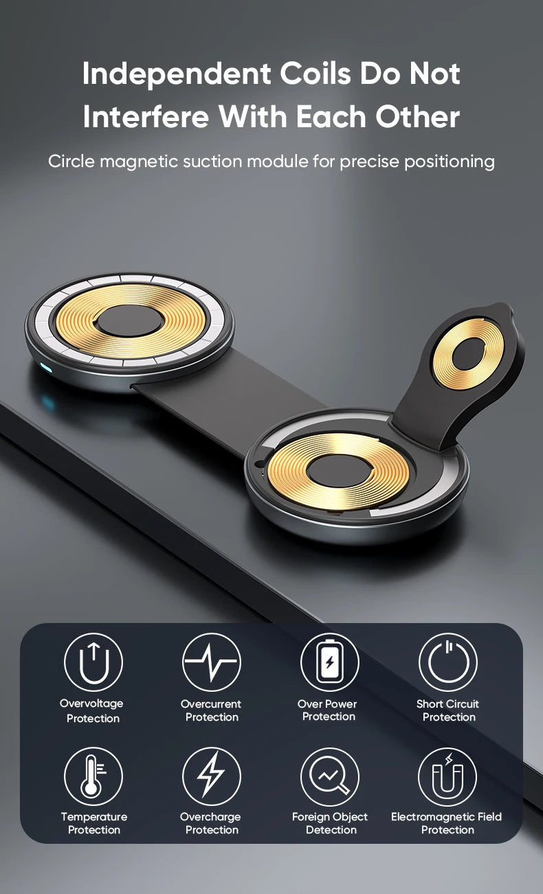 3-in-1 Foldable Magnetic Wireless Charger, 15W Fast Charging, Multi-function Wireless Charging for IPhone, IWatch, Earphones