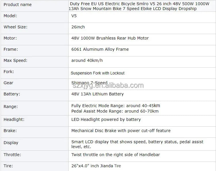 Electric Bicycle Smlro 26 Inch 48V 500W 1000W 13Ah Snow Bike 7 Speed Ebike 2022 New Drop Shipping E Road Electric Bike