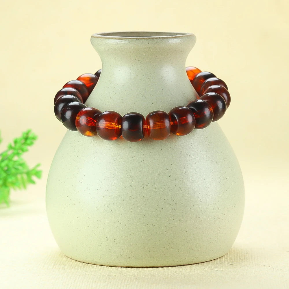 Natural Red Amber Bracelet Men Women Healing Gemstone Fine Jewelry Genuine Baltic Blood Amber Bracelets Barrel Beads Bangles
