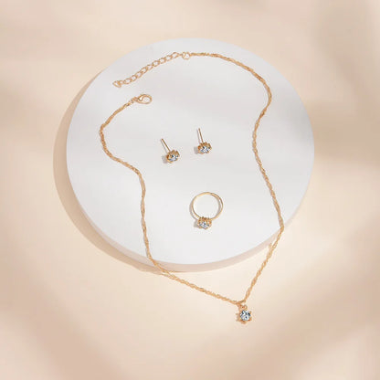 5Pcs Elegant Crystal Jewelry Set Zirconia Ring Necklace Bracelet Earrings Simple Set Jewelry Fashion Versatile Trendy Jewelry