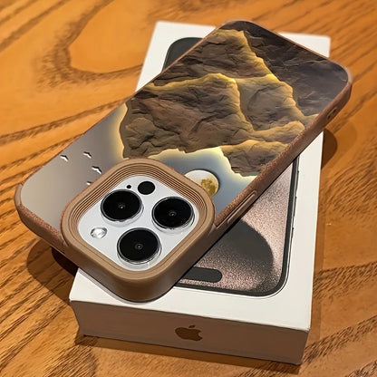 For iPhone 17 16 Pro Max 15 14 13 12 11 Case Mountain Motif Lake Scenery Cover For iPhone XS Max XR X 16 Plus Faux Leather Funda