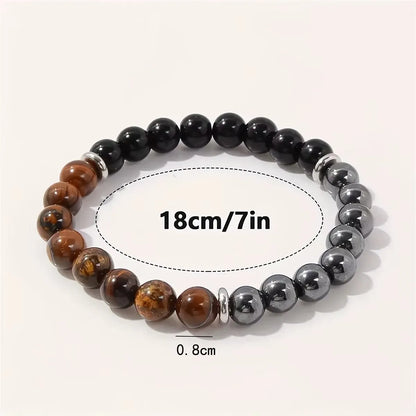 Triple Protection Bracelet:Tiger Eye, Black Obsidian, & Hematite 8mm Round Protection Crystals (Gemstone Stretch Bracelet)