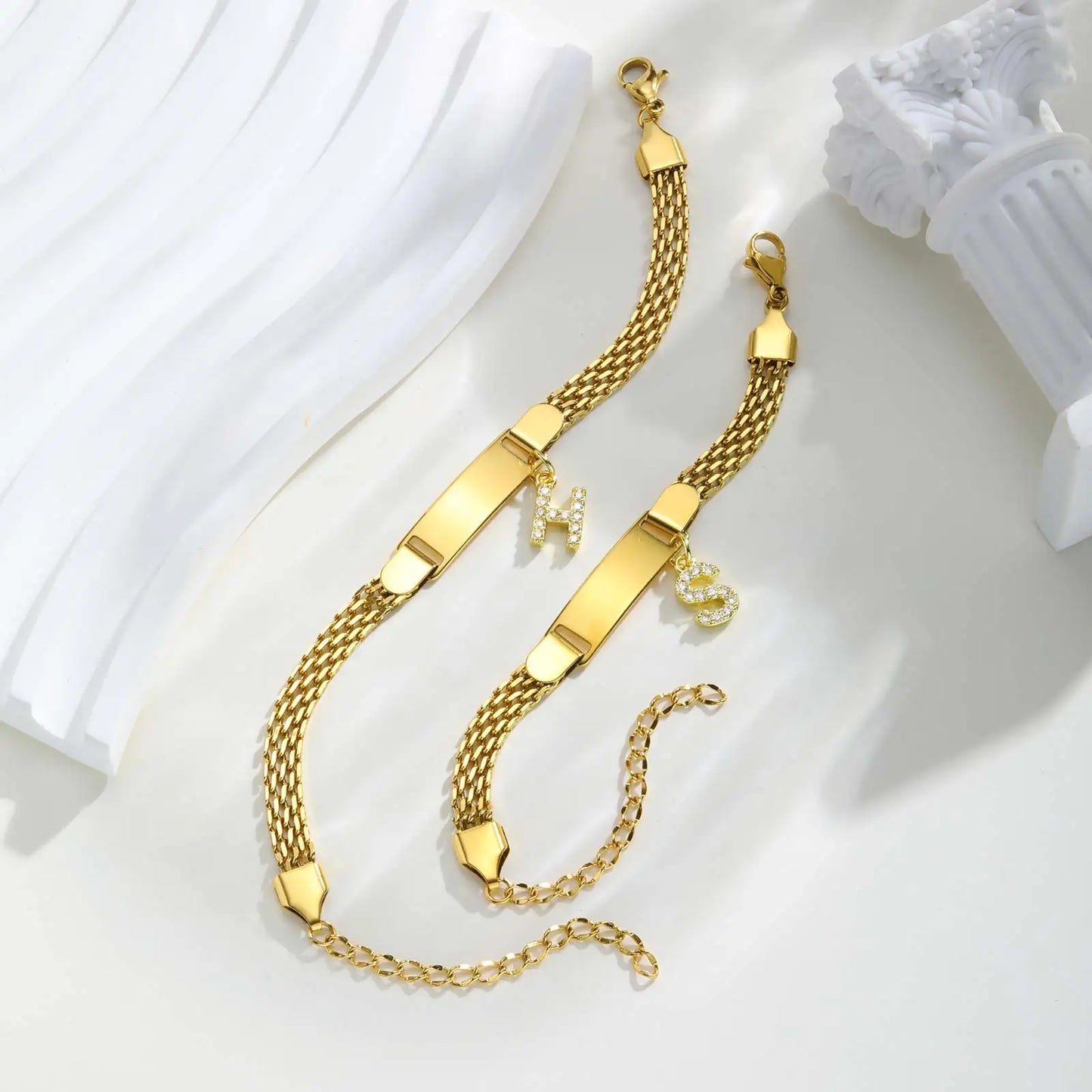 Personalized Engrave ID Name Custom Bracelet for Women Girl, Initial A-Z Letter Alphabet Pendant Stainless Steel Jewelry Gift