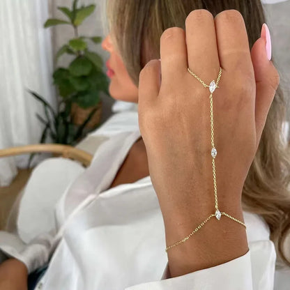 New Bohemia Rhombus Crystal Bracelet Hand Jewelry for Women Simple Thin Chain Finger Bracelet Jewelry Accessories Gift