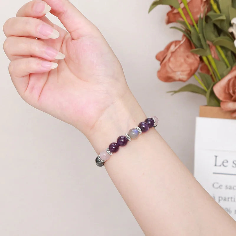 1PC/Empath Protection Bracelet Black Tourmaline Hematite Rose Quartz Amethyst and Labradorite Boho Stress Relief Jewelry Gift
