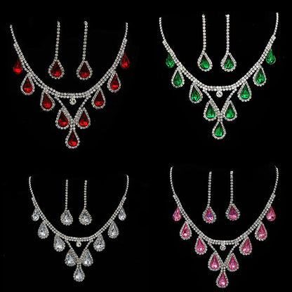 Romantic 2 Pieces/set Wedding Jewelry Set Shiny Crystal Bridal Jewelry Set Ladies Necklace Earrings
