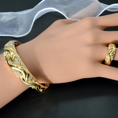 Dubai 18K Gold Plated Jewelry Set Women Luxurious Necklace Earrings Bracelet Ring 4pcs Bride Wedding Party Jewelry Set Gift