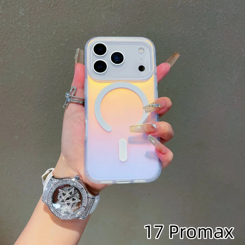 NEW For Iphone 17 Pro Max Laser Color-Changing Matte Phone Case 17Pro Magnetic Cover 17Air Gradient Colors cases Sun Set Sky