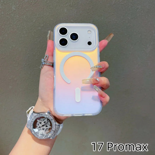NEW For Iphone 17 Pro Max Laser Color-Changing Matte Phone Case 17Pro Magnetic Cover 17Air Gradient Colors cases Sun Set Sky