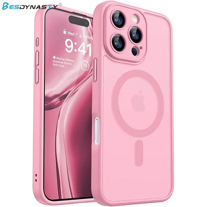 Magsafe Magnetic Luxury Armor Shockproof Case For iPhone 17 Air 16 15 14 13 Pro Max For Wireless Charge Matte Translucent Cover