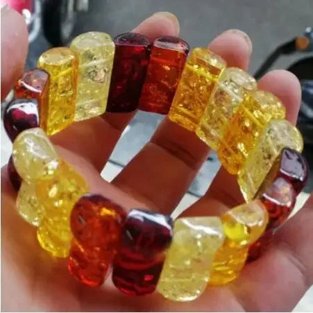 Natural Amber Colorful Bracelet Women Men Colored Honey Wax Baltic Ambers Elastic Beaded Amulet Bracelets Girlfriend Mom Gifts
