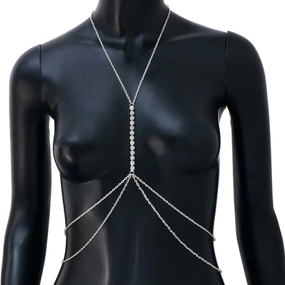 Simple Chest Chain Jewellery Harness Rhinestone Bra Bikini for Women Belly Waist Chain Body Sexy Lingerie Luxury Top Gift