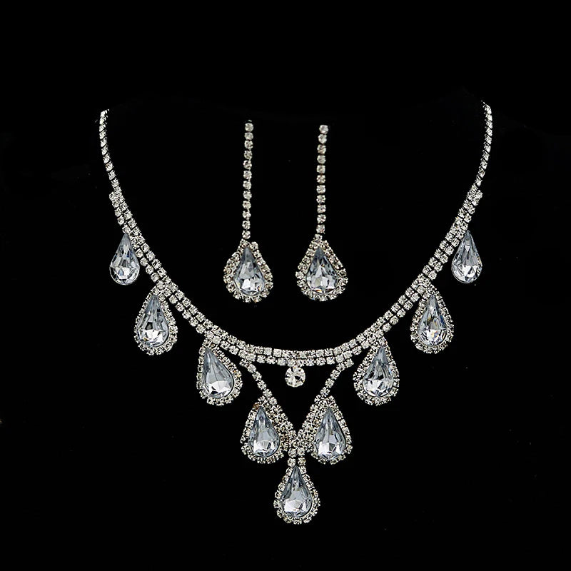 Romantic 2 Pieces/set Wedding Jewelry Set Shiny Crystal Bridal Jewelry Set Ladies Necklace Earrings