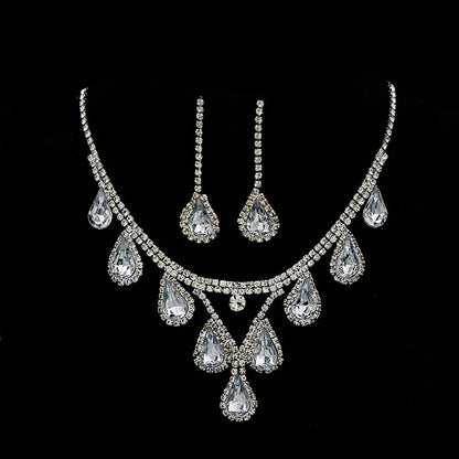 Romantic 2 Pieces/set Wedding Jewelry Set Shiny Crystal Bridal Jewelry Set Ladies Necklace Earrings