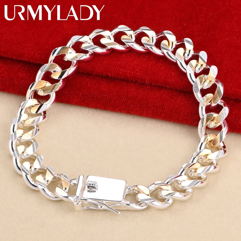 925 Silver gold exquisite 10mm chain men women Chain noble wedding bracelet fashion charm wedding birthday gift some style