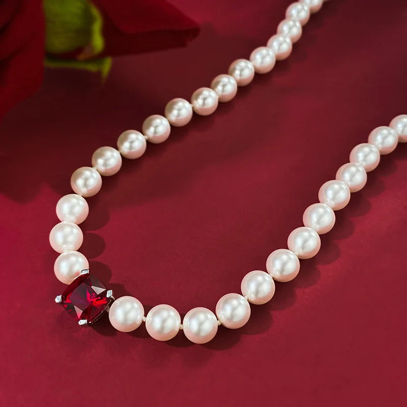 Red Jewel Bow Statement Freshwater Pearl Women Wedding And Engagement Necklace Sterling Silver 925 Luxury Jewellery For Wom