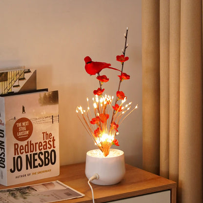 LED Flower and Bird Potted Lamp, Artificial Flower Table Lights, for Camping Gift Living Room Bedroom Mother Home Decor Lamp