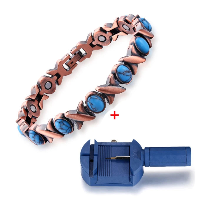Copper Bracelet for Women for Arthritis and Joint Solid Metal Magnetic Therapy Bangle With Chain Link Health Energy Jewelry