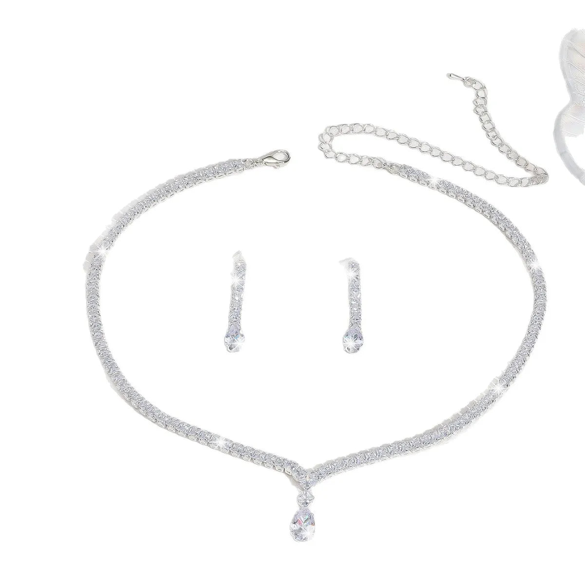 Cross-Border Jewelry, Women'S Fashion Water Drop Crystal Zircon Necklace Earrings Set, Bride Wedding Dress Accessories