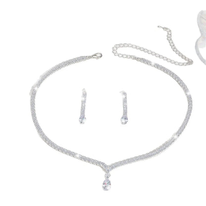 Cross-Border Jewelry, Women'S Fashion Water Drop Crystal Zircon Necklace Earrings Set, Bride Wedding Dress Accessories