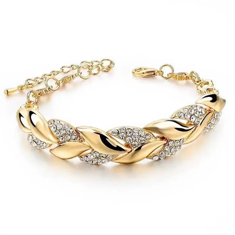 Luxury Braided Leaf Bracelet with Crystal Charm - Elegant Gift for Women | Wedding, Anniversary & Valentine's Day Jewelry