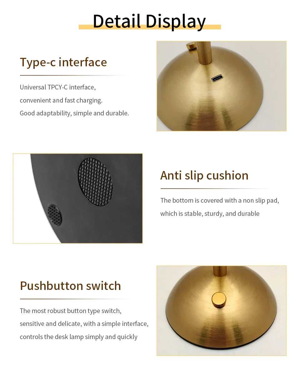 Table Lamp LED Touch Sensor  Dimmable Desktop Night Light Rechargeable Wireless Reading Lamp for Hotel Bar Bedroom Decor Light