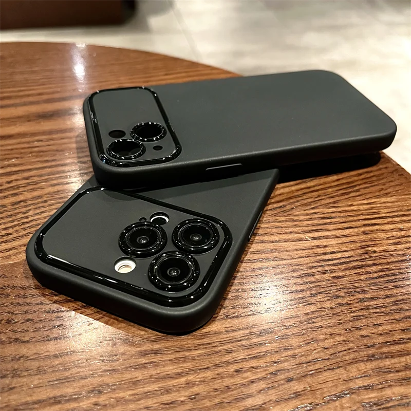 Luxury Matte Silicone Soft Case For iPhone 16 15 14 13 12 11 Pro Max Plus Drawing Line Solid Black White Ultra Thin Cover Shell