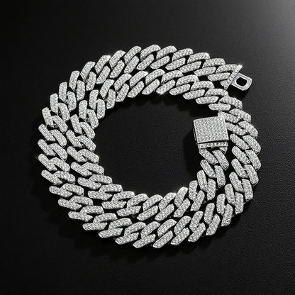 Fashion Hip Hop Square 14MM Cuban Link Necklace Men Gold Color Women Rhinestone Iced Out Cuban Chain Punk Jewelry Necklaces Gift