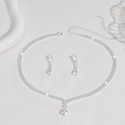 Cross-Border Jewelry, Women'S Fashion Water Drop Crystal Zircon Necklace Earrings Set, Bride Wedding Dress Accessories