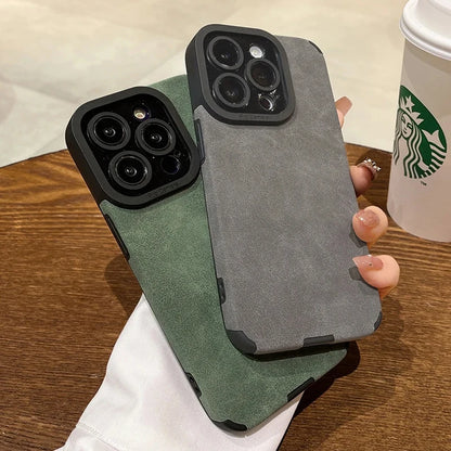 Fashion Matte Leather Silicone Case For iPhone 14 Plus 12 13 Mini 11 16 15 Pro Max 17 ProMax Lens Protection Shockproof Cover