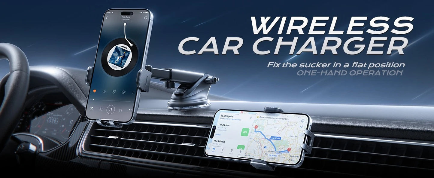 Wireless Car Charger, 2025 Upgrade 15W Fast Charging Auto Clamping Car Phone Holder Charger, Phone Holders for car Mount