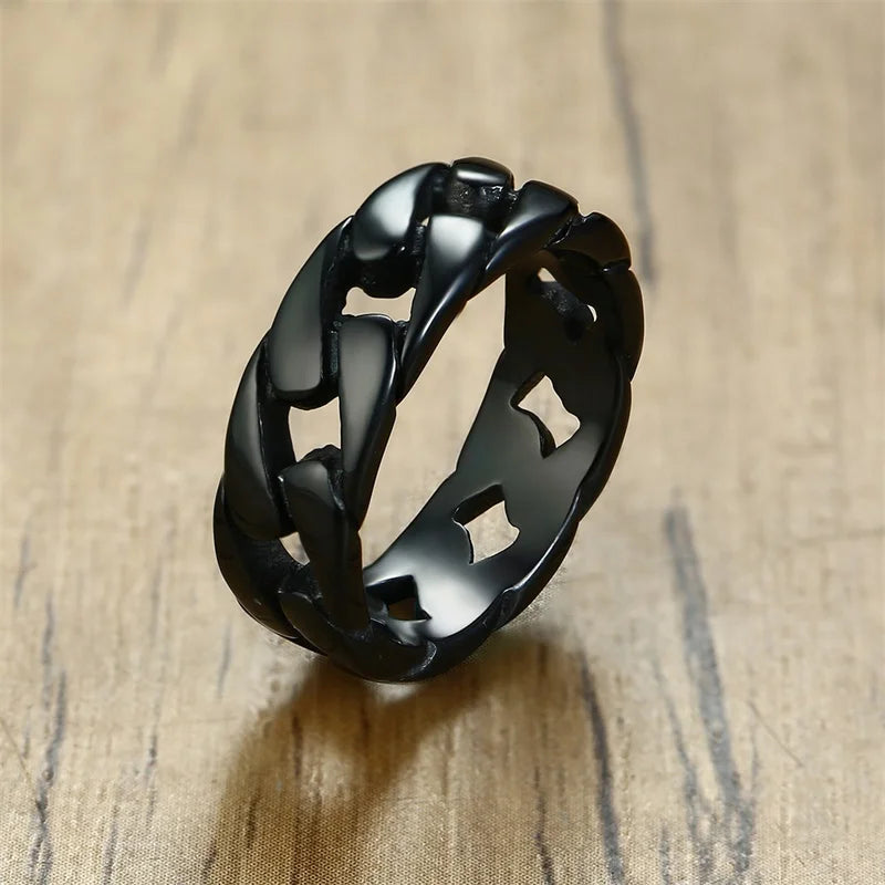 Vnox Men Vintage Oxidized Stainless Steel Rings, Links Shaped Finger Band, Punk Rock Male Alliance