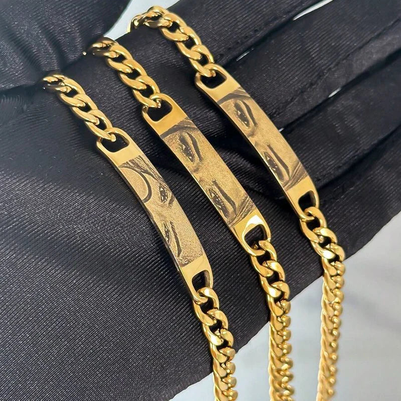 Customized Photo Engraved Couple Bracelet Personalized Laser Engraved Eye Picture On Stainless Steel Chain Jewelry Couples Gifts