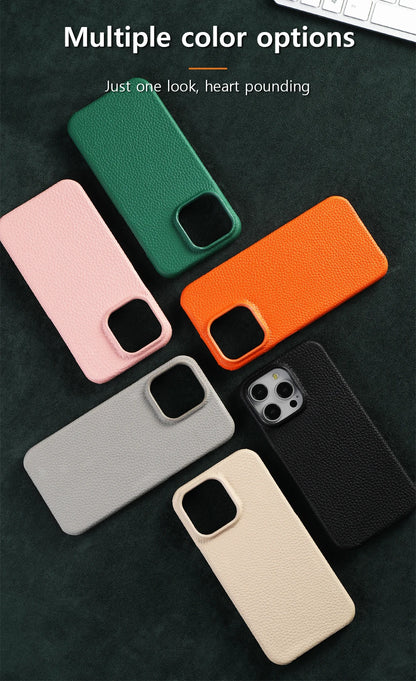 for Magsafe Case for iPhone 17 15 16 Pro Max Air 17Pro Natural Cowhide Lychee Leather Magnetic Protector Luxury Phone Back Cover