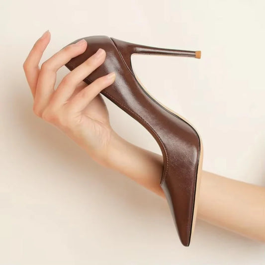 brown light Heels for women luxury Spring High Heels Shoes Stiletto Pointed Toe Pumps Leather Ladies Prom Party Shoes Women