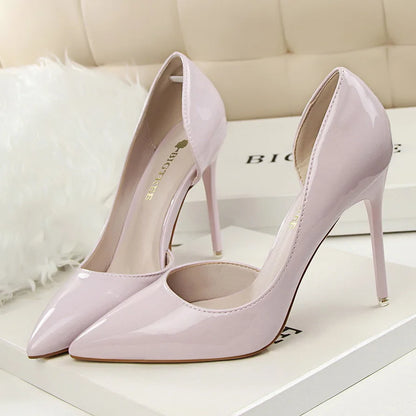 Women 7.5cm 10.5cm High Heels Yellow Pumps Office Stiletto Wedding Bridal Scarpins Short Heels Lady Hollow Party Shoes