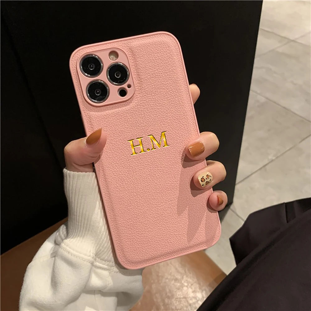 Personalized Phone Case For iPhone 17 16 15 14 13 12 11 Pro Max Plus 17Air Luxury PU Leather Customized Initials Name Gift Cover