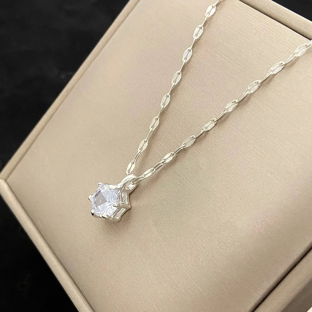 Classic Luxurious Six Claw Set Crystal Pendant Necklace Water Ripple Chain for Women Charm Design Jewellery Accessories Gifts
